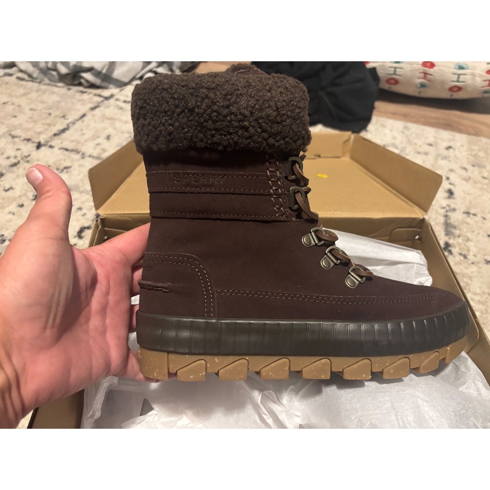 Sperry Torrent Winter Brown Suede Faux Shearling Boots STS87756 Womens 6.5
